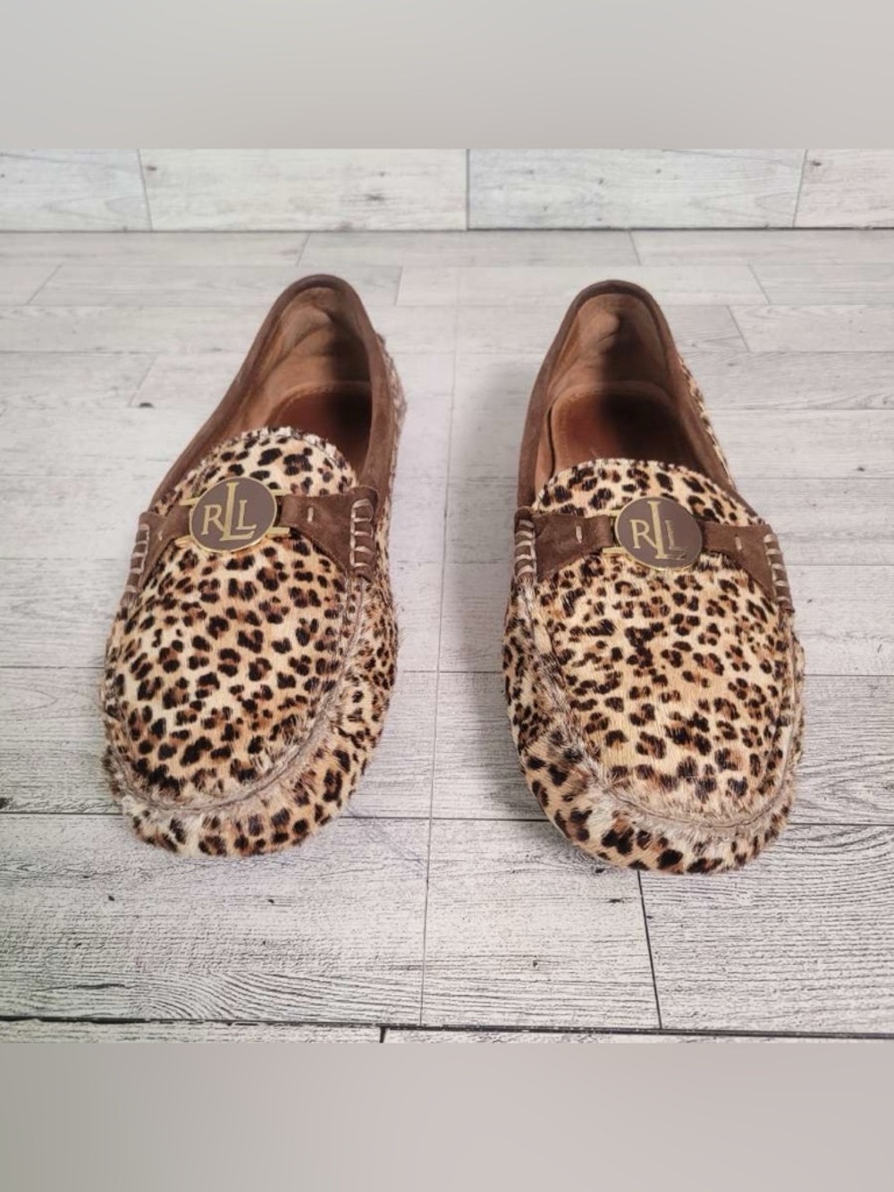 Ralph Lauren Carley II Leopard Hair On Hide Leather Penny Loafers Women’s 6.5 - Picture 3 of 10